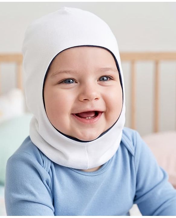 Babyhug Cotton Knit Reversible Monkey Cap With Star Design Navy Blue - Diameter 14.5 cm