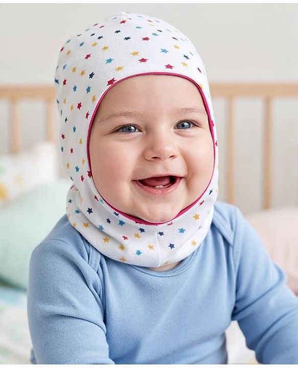 Babyhug Cotton Knit Reversible Monkey Cap With Star Design Dark Pink - Diameter 14.5 cm