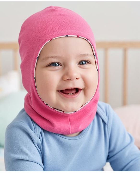 Babyhug Cotton Knit Reversible Monkey Cap With Star Design Dark Pink - Diameter 14.5 cm