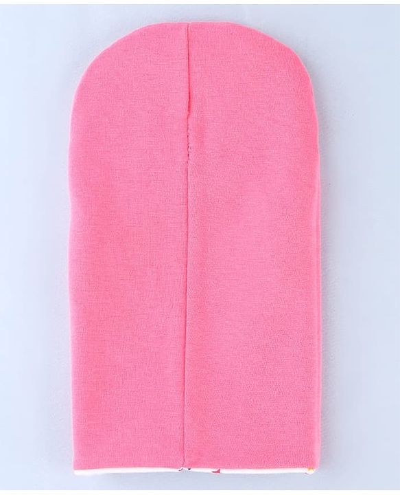 Babyhug Cotton Knit Reversible Monkey Cap With Star Design Dark Pink - Diameter 14.5 cm