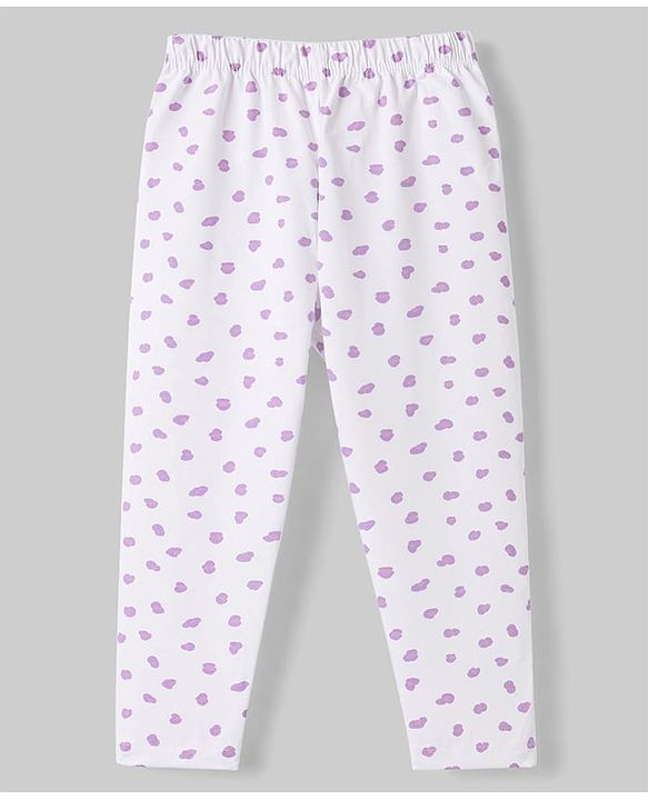 Babyhug Cotton Elastane Lycra Knit Full Length Leggings With Polka Dot & Animal Print Pack of 3 - White, Purple & Pink