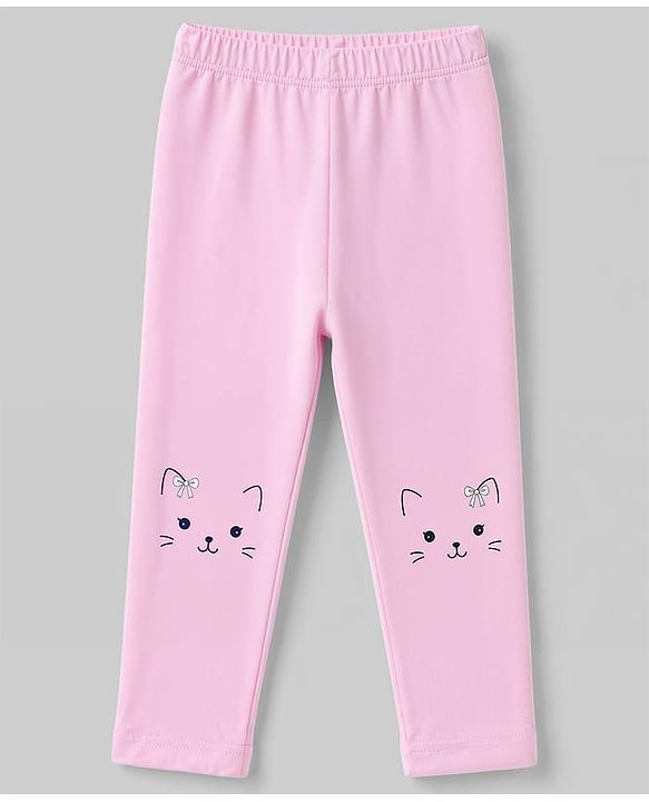 Babyhug Cotton Elastane Lycra Knit Full Length Leggings With Polka Dot & Animal Print Pack of 3 - White, Purple & Pink