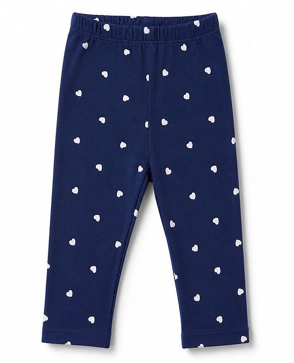 Babyhug Cotton Lycra Knit Full Length Hearts & Bow Printed Leggings Pack Of 3 - Navy Blue & Dark Pink