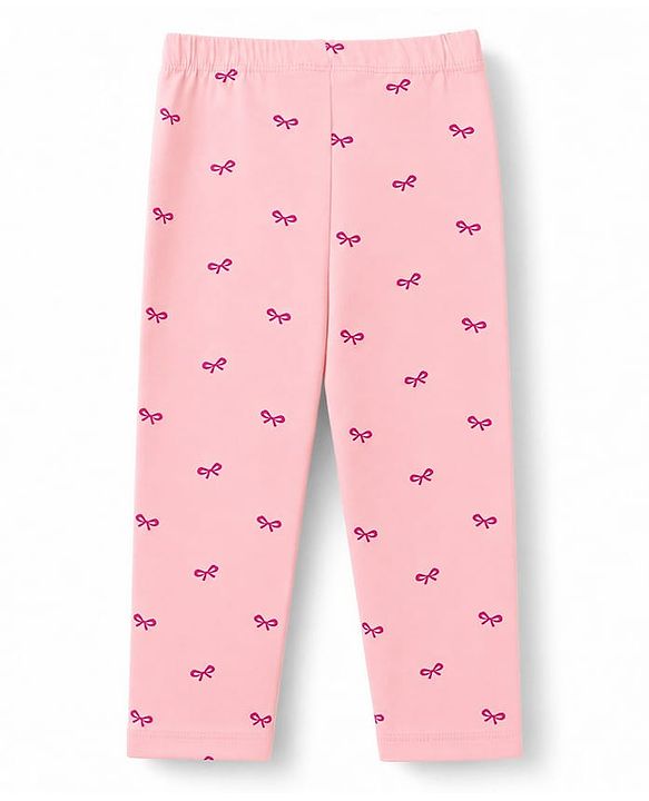 Babyhug Cotton Lycra Knit Full Length Hearts & Bow Printed Leggings Pack Of 3 - Navy Blue & Dark Pink