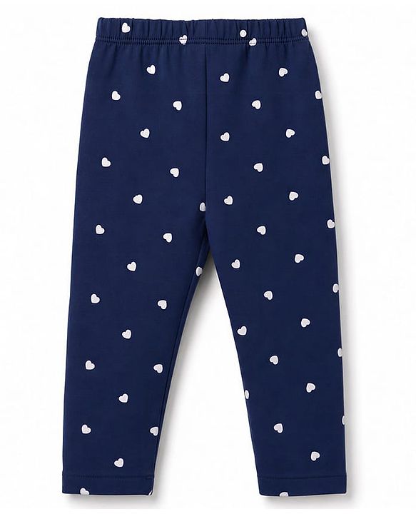 Babyhug Cotton Lycra Knit Full Length Hearts & Bow Printed Leggings Pack Of 3 - Navy Blue & Dark Pink