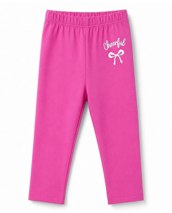 Babyhug Cotton Lycra Knit Full Length Hearts & Bow Printed Leggings Pack Of 3 - Navy Blue & Dark Pink