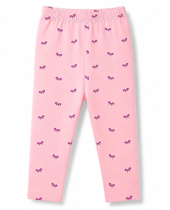 Babyhug Cotton Lycra Knit Full Length Hearts & Bow Printed Leggings Pack Of 3 - Navy Blue & Dark Pink