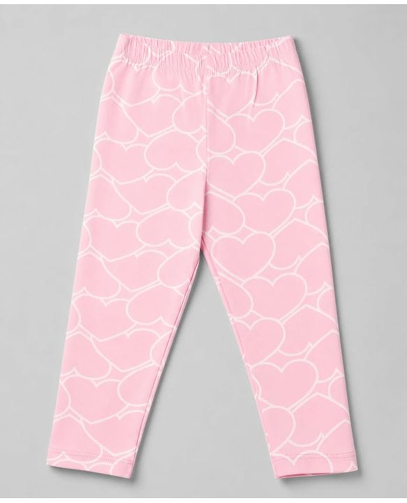 Babyhug Cotton Lycra Knit Full Length Leggings with Hearts & Text Print Pack of 3 - Pink Black & White