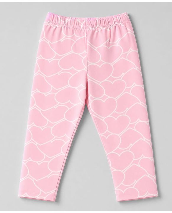 Babyhug Cotton Lycra Knit Full Length Leggings with Hearts & Text Print Pack of 3 - Pink Black & White