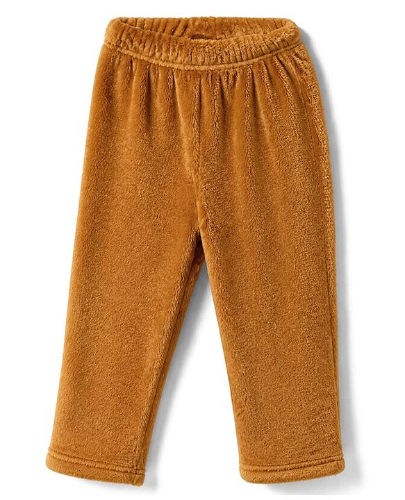 Babyhug Velour Knit Full Sleeves T-Shirt & Pajama Winter Night Suit with Cosy Snuggles in Brown