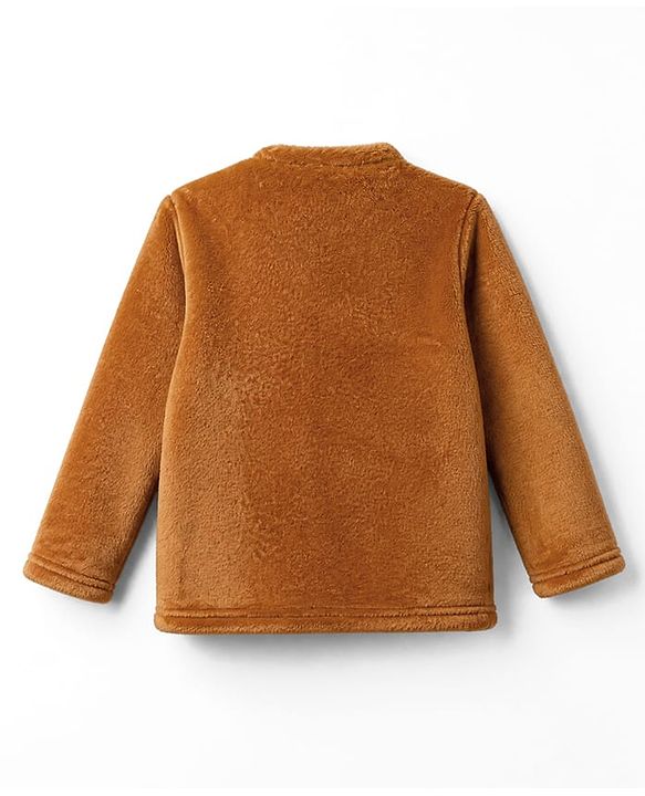Babyhug Velour Knit Full Sleeves T-Shirt & Pajama Winter Night Suit with Cosy Snuggles in Brown