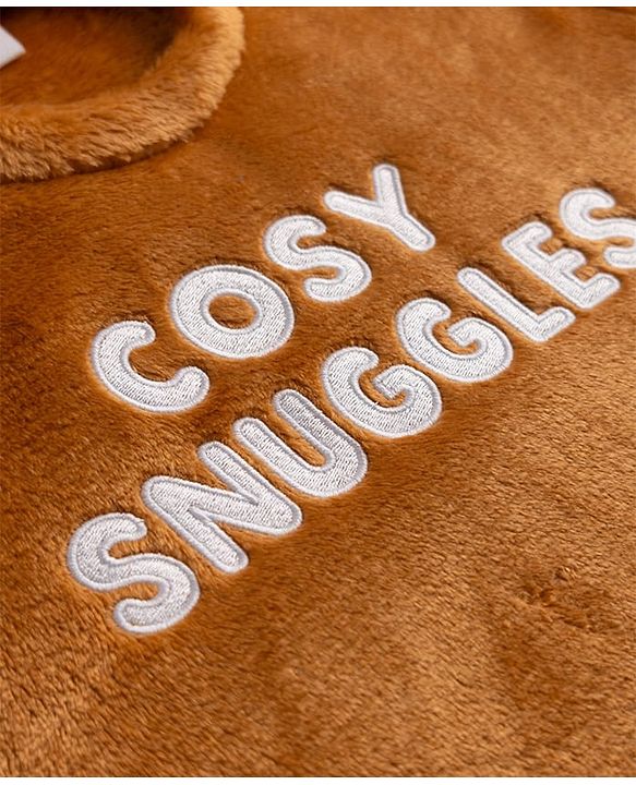 Babyhug Velour Knit Full Sleeves T-Shirt & Pajama Winter Night Suit with Cosy Snuggles in Brown