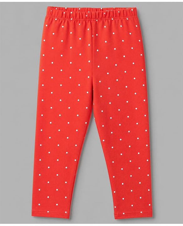 Babyhug Cotton Lycra Knit Full Length Leggings With Polka Dot & Floral Print Pack of 3 - Red, White & Green