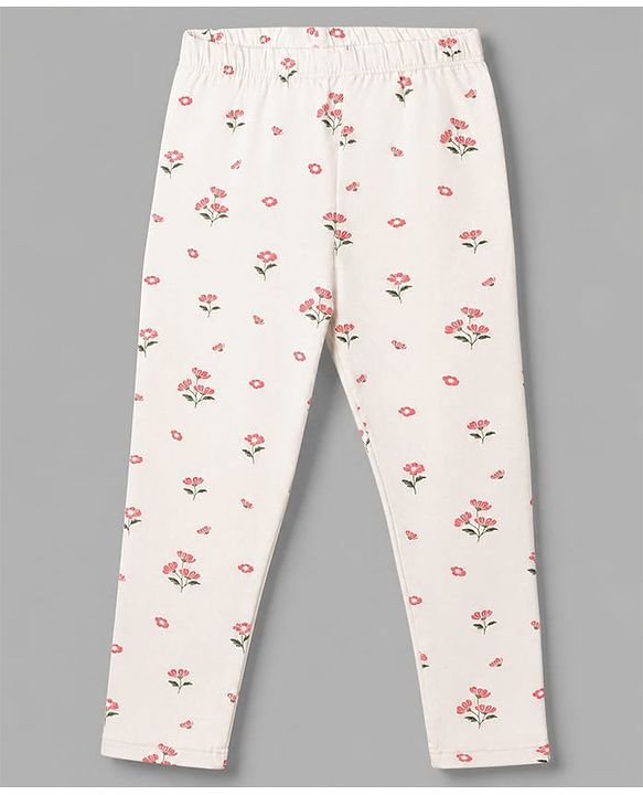 Babyhug Cotton Lycra Knit Full Length Leggings With Polka Dot & Floral Print Pack of 3 - Red, White & Green