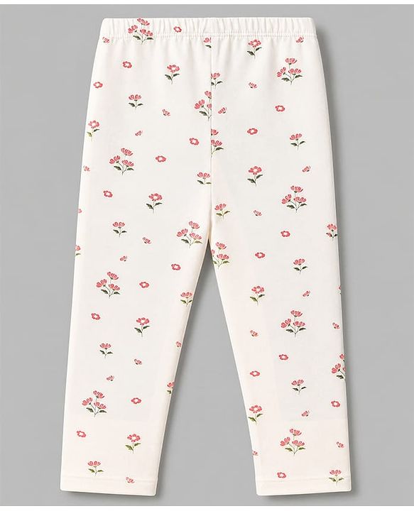 Babyhug Cotton Lycra Knit Full Length Leggings With Polka Dot & Floral Print Pack of 3 - Red, White & Green