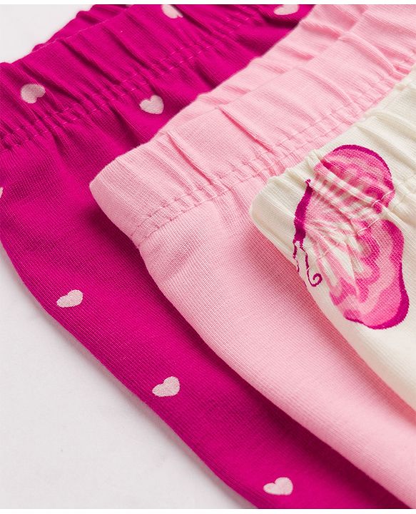 Babyhug Cotton Lycra Knit Full Length Leggings with Hearts & Butterfly Print Pack of 3 - Pink & White
