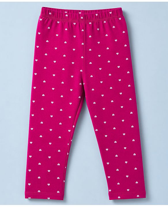Babyhug Cotton Lycra Knit Full Length Leggings with Hearts & Butterfly Print Pack of 3 - Pink & White