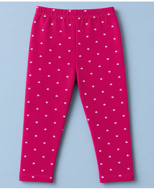 Babyhug Cotton Lycra Knit Full Length Leggings with Hearts & Butterfly Print Pack of 3 - Pink & White