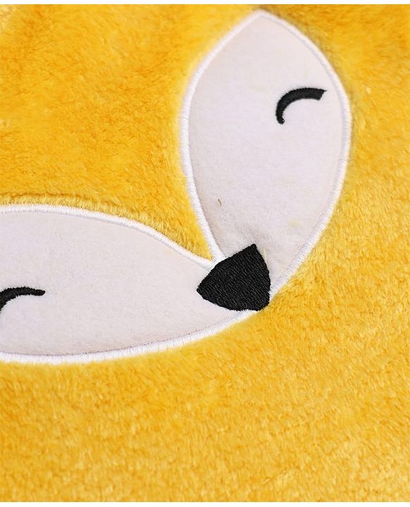 Babyhug Velour Knit Full Raglan Sleeves T-Shirt & Pajama Winter Night Suit with Fox Patch & Applique - Yellow