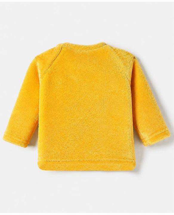 Babyhug Velour Knit Full Raglan Sleeves T-Shirt & Pajama Winter Night Suit with Fox Patch & Applique - Yellow