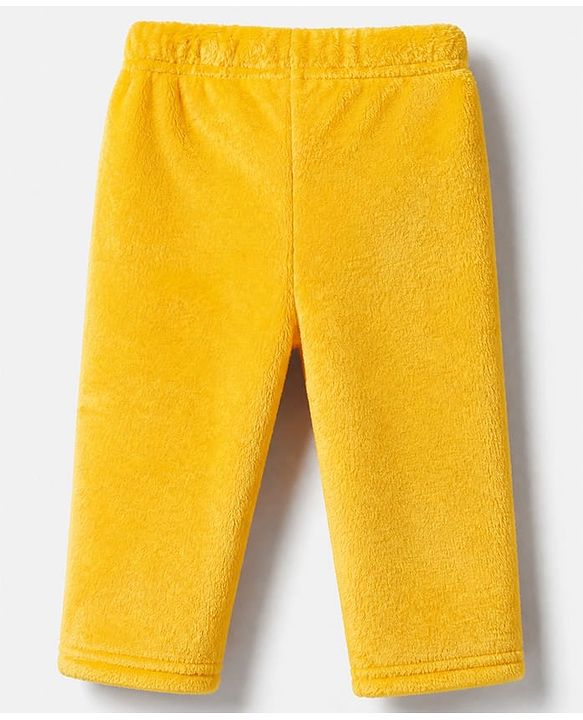 Babyhug Velour Knit Full Raglan Sleeves T-Shirt & Pajama Winter Night Suit with Fox Patch & Applique - Yellow