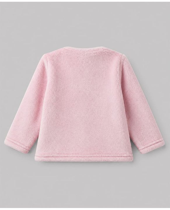 Babyhug Velour Knit Full Sleeves T-Shirt & Pajama Winter Night Suit with Bear Patch in Pink