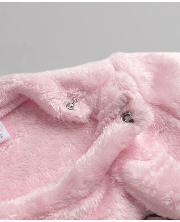 Babyhug Velour Knit Full Sleeves T-Shirt & Pajama Winter Night Suit with Bear Patch in Pink