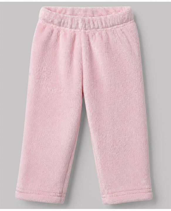 Babyhug Velour Knit Full Sleeves T-Shirt & Pajama Winter Night Suit with Bear Patch in Pink