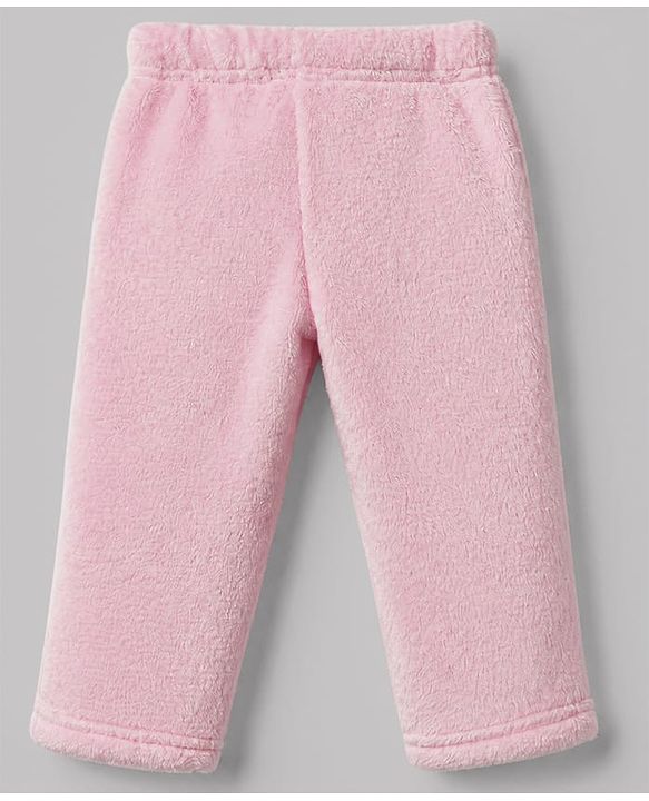 Babyhug Velour Knit Full Sleeves T-Shirt & Pajama Winter Night Suit with Bear Patch in Pink