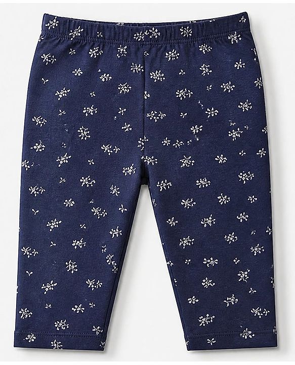 Babyhug Cotton Elastane Knit Full Length Slim Fit Leggings With Floral Print Pack of 3 - Pink Green Navy Blue