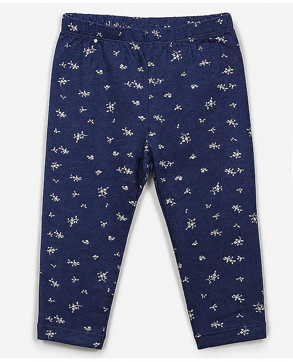 Babyhug Cotton Elastane Knit Full Length Slim Fit Leggings With Floral Print Pack of 3 - Pink Green Navy Blue