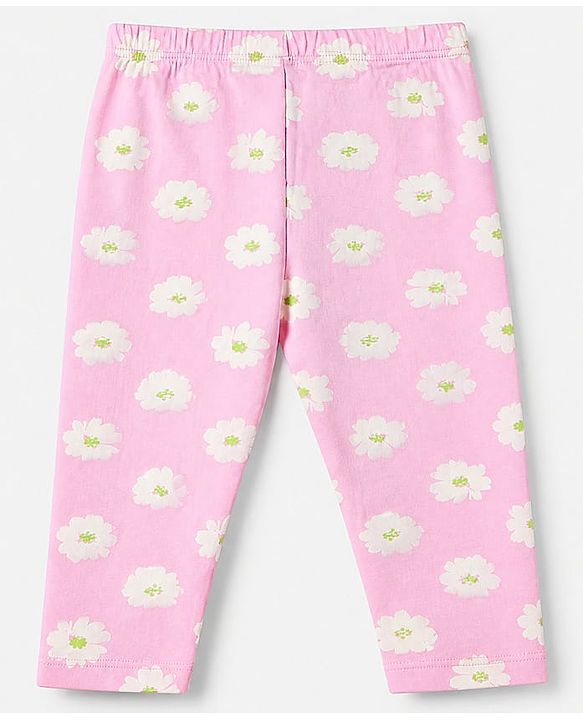 Babyhug Cotton Elastane Knit Full Length Slim Fit Leggings With Floral Print Pack of 3 - Pink Green Navy Blue