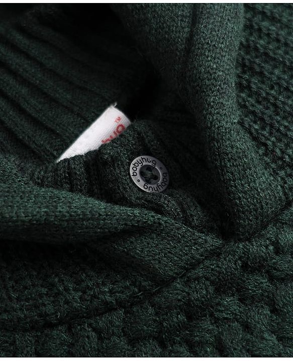Babyhug Knit Hooded Sweater with Full Sleeves in Olive Green