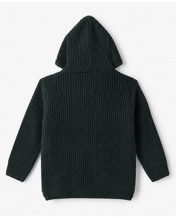 Babyhug Knit Hooded Sweater with Full Sleeves in Olive Green