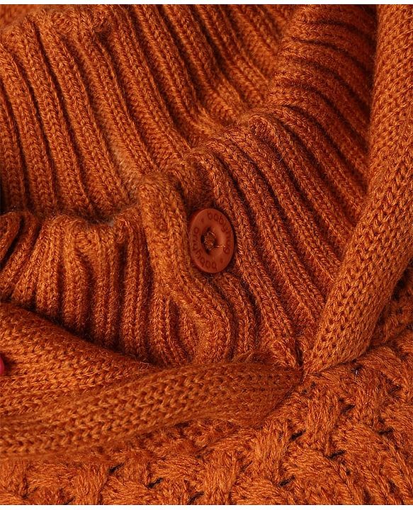 Babyhug Knit Full Sleeves Hooded Solid Sweater - Rust Orange