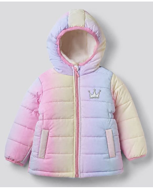 Babyhug Woven Hoodies with Full Sleeves and Crown Sequins in Pink