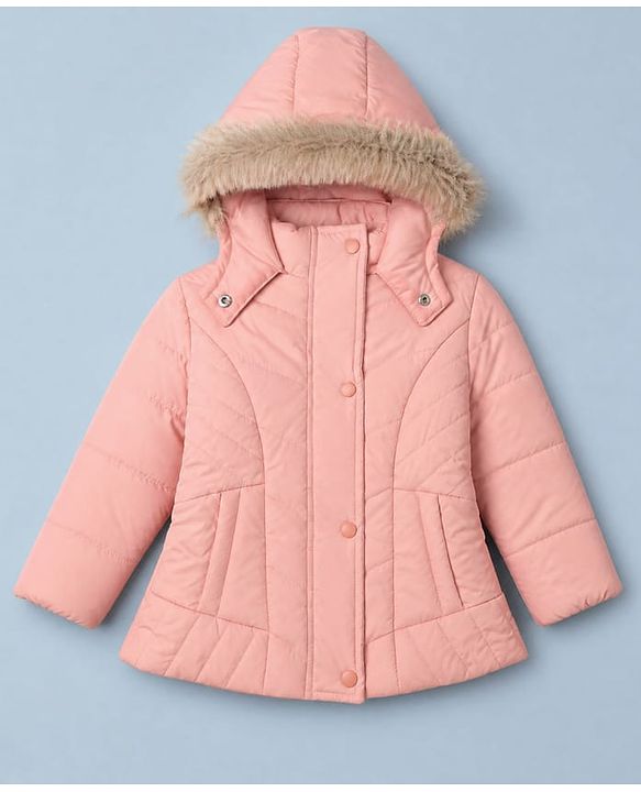 Babyhug Woven Front Open Padded Quilted Hooded Winter Jacket with Full Sleeves - Pink