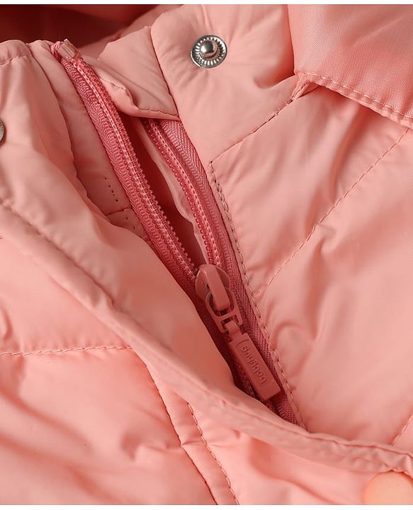 Babyhug Woven Front Open Padded Quilted Hooded Winter Jacket with Full Sleeves - Pink