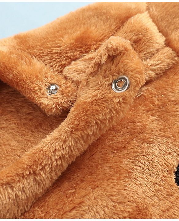 Babyhug Velour Knit Full Sleeves T-Shirt & Pajama Winter Night Suit with Bear Patch - Brown