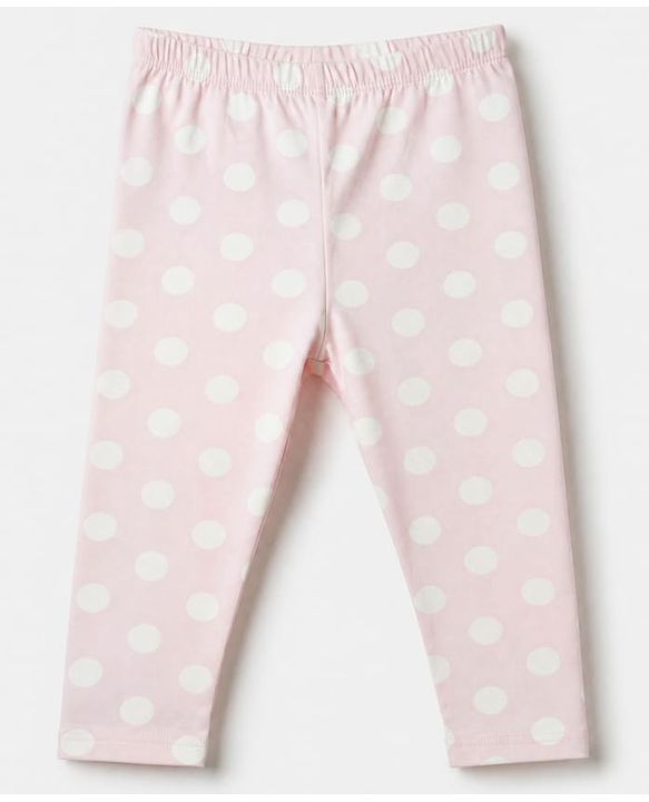 Babyhug Cotton Lycra Elastane Knit Slim Fit Full Length Solid Leggings with Floral & Polka Dots Print Pack of 3 - Peach, Baby Pink & Light Green