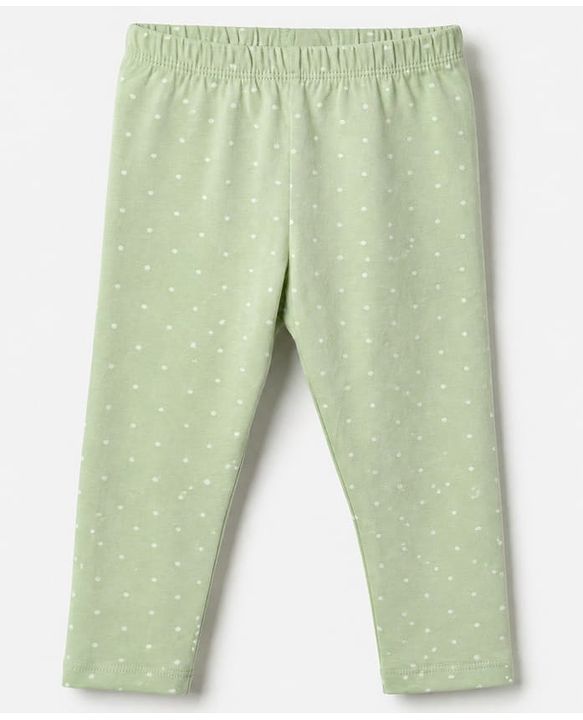 Babyhug Cotton Lycra Elastane Knit Slim Fit Full Length Solid Leggings with Floral & Polka Dots Print Pack of 3 - Peach, Baby Pink & Light Green
