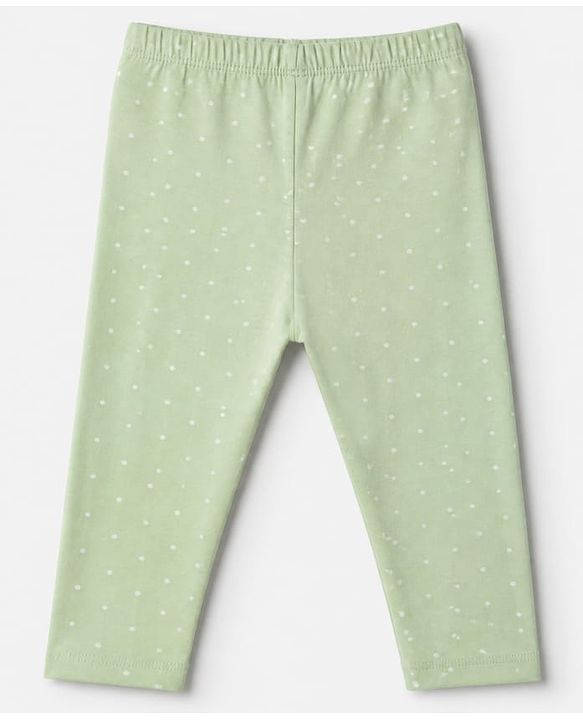 Babyhug Cotton Lycra Elastane Knit Slim Fit Full Length Solid Leggings with Floral & Polka Dots Print Pack of 3 - Peach, Baby Pink & Light Green
