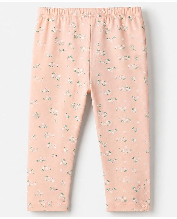 Babyhug Cotton Lycra Elastane Knit Slim Fit Full Length Solid Leggings with Floral & Polka Dots Print Pack of 3 - Peach, Baby Pink & Light Green