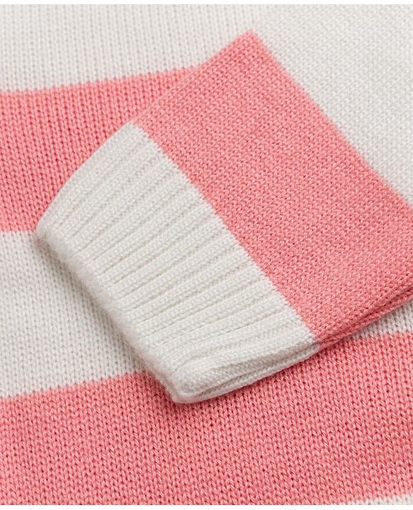 Babyhug Knit Full Sleeves Striped Sweater Set - White