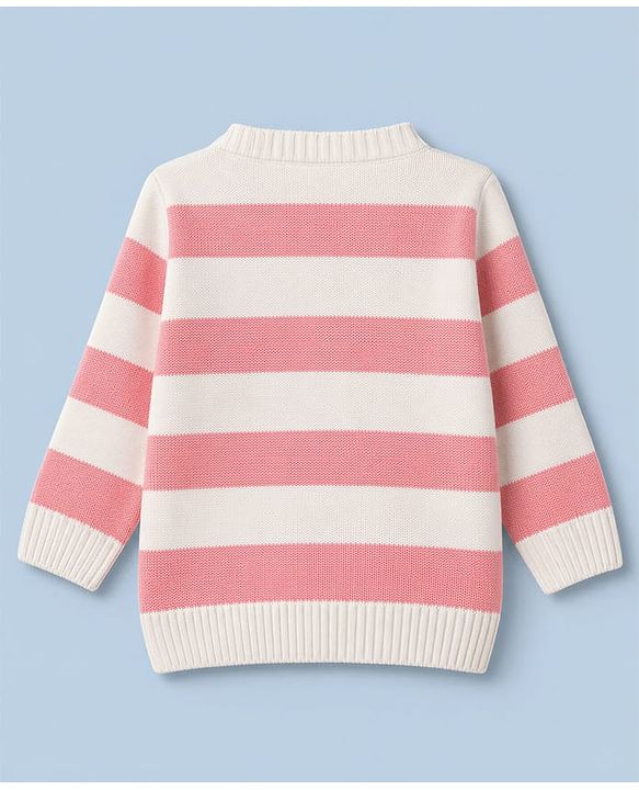 Babyhug Knit Full Sleeves Striped Sweater Set - White