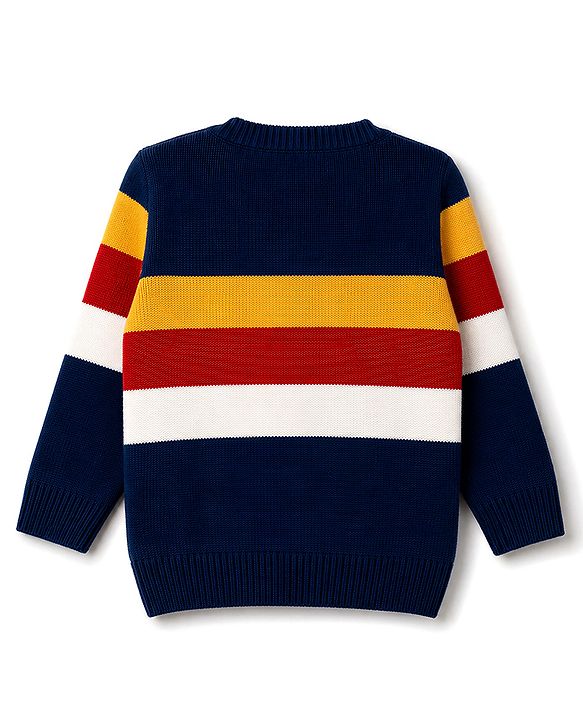 Babyhug Knit Full Sleeves Striped Sweater Set - Navy Blue
