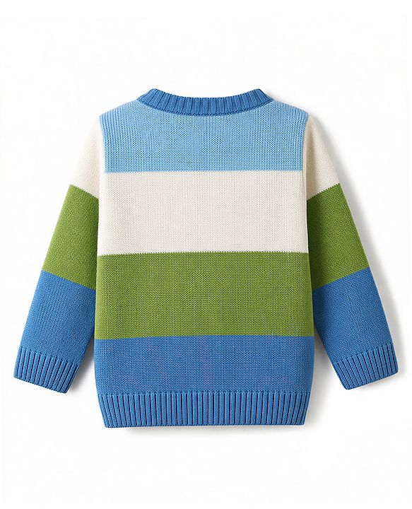 Babyhug Knit Full Sleeves Striped Sweater Set - Blue