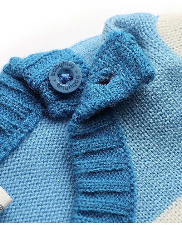 Babyhug Knit Full Sleeves Striped Sweater Set - Blue