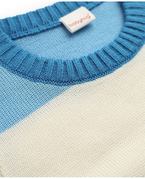 Babyhug Knit Full Sleeves Striped Sweater Set - Blue