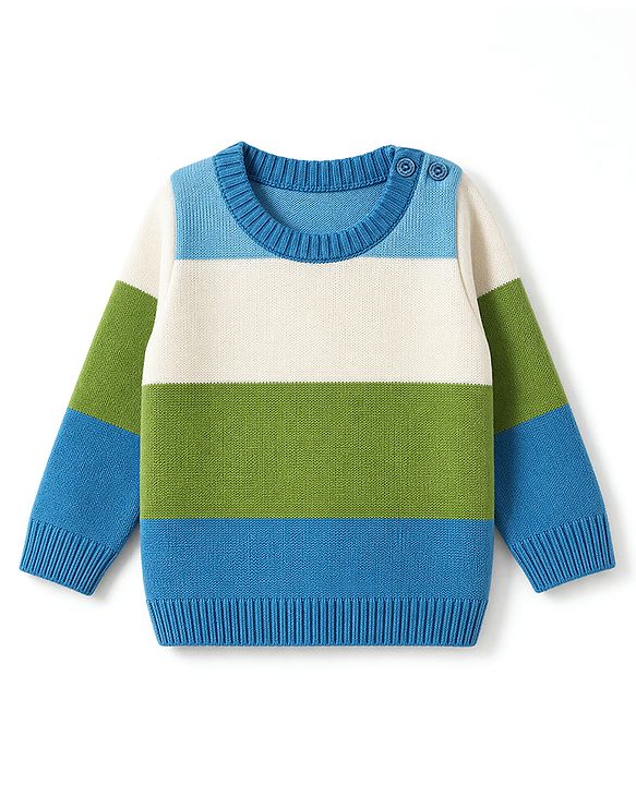 Babyhug Knit Full Sleeves Striped Sweater Set - Blue